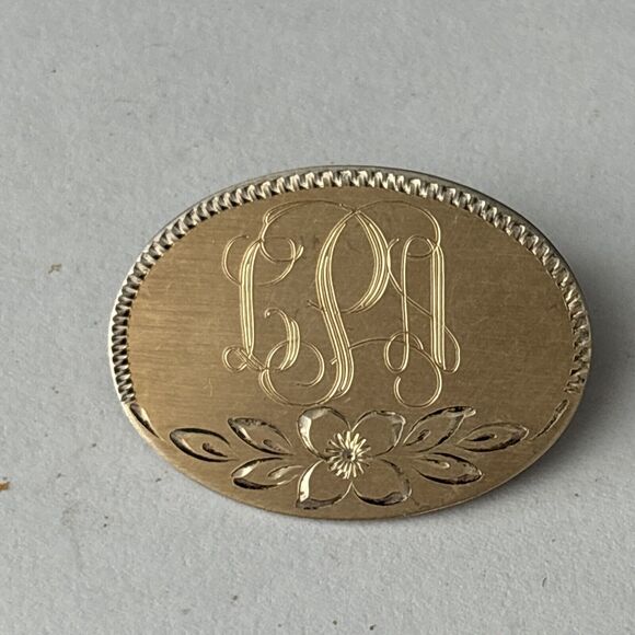 Vintage 14K Gold Gold On Sterling Initial Brooch Pin